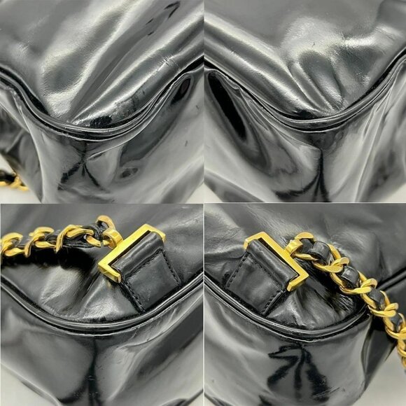 Authentic CHANEL Backpack Vintage Bag Patent Leather Black CC Turnlock Chain - Picture 10 of 10